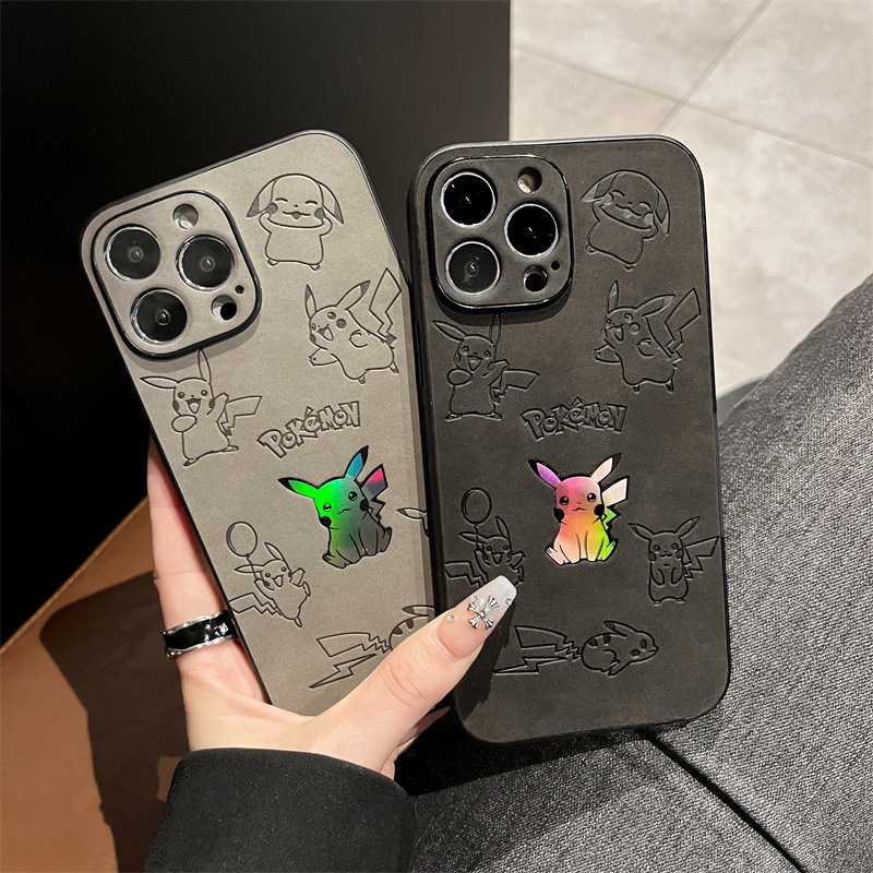 Phone Cases Online - Cartoon Pikachu Faux Leather Laser Phone