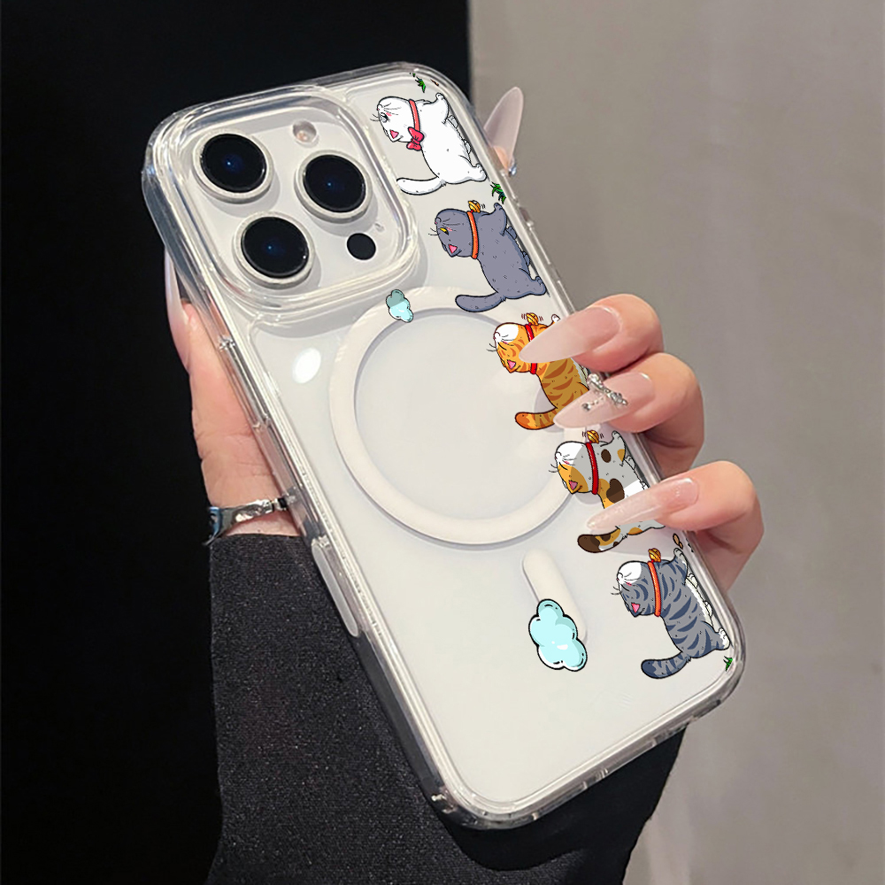 Phone Cases Magnetic - Cute Cartoon Cat Clear Phone Case