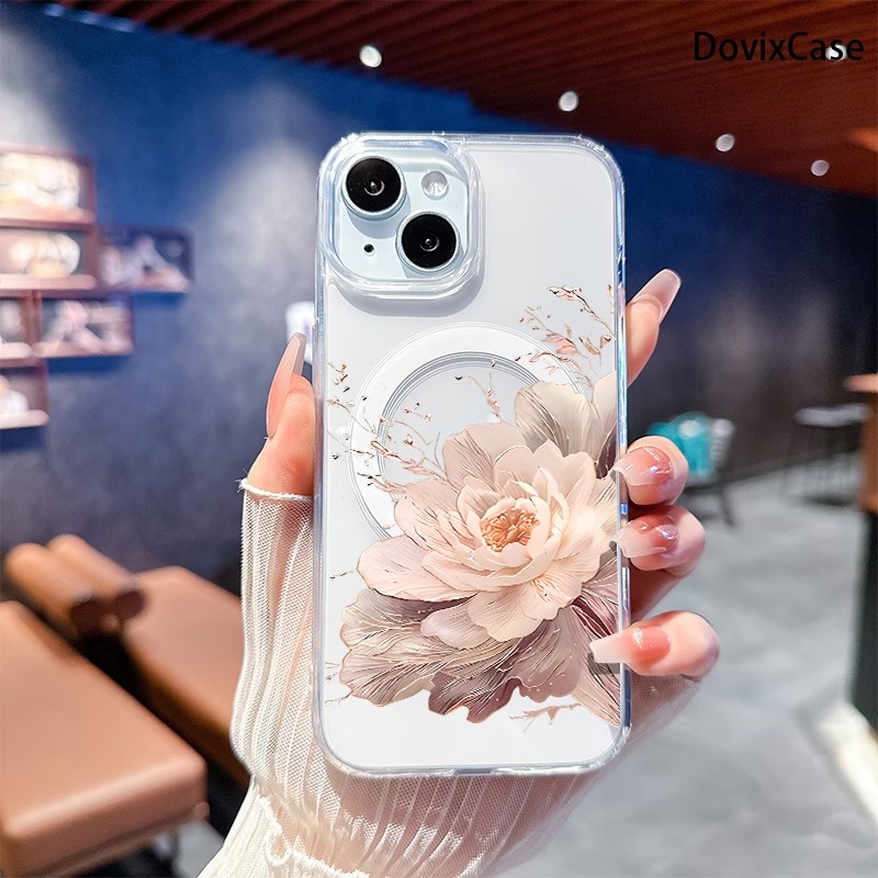 Phone Cases Magsafe - Vintage Peony Pattern Phone Case For
