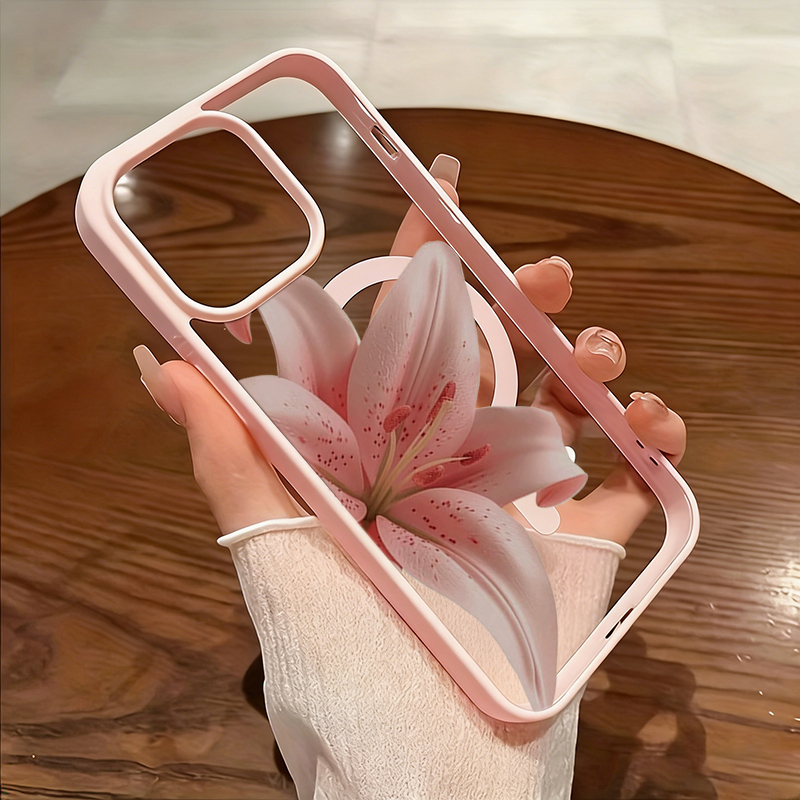 Phone Cases Magsafe - Romantic Pink Lily Clear Phone Case