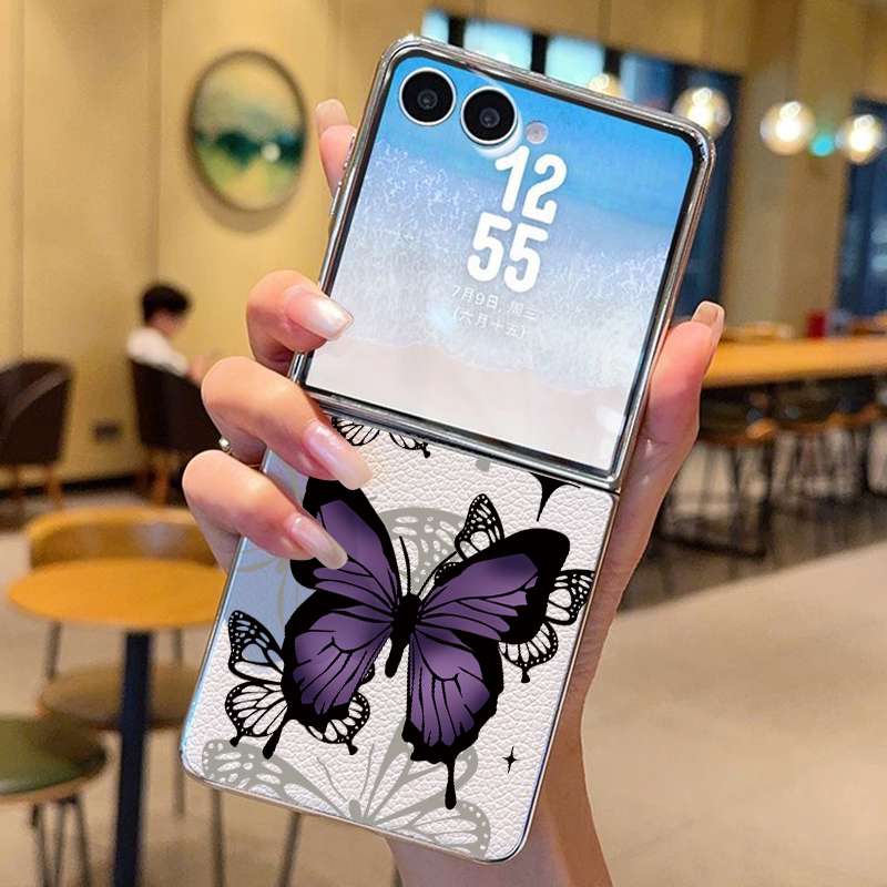 Purple Butterfly PU Leather Ph - Phone Cases Z Flip 5 评论和价格